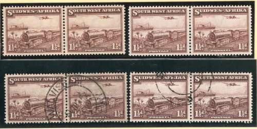 SOUTH WEST AFRICA 1937 MAIL TRAIN 1½d 4 PAIRS LMM and VFU BOTH SHADES. SG 96. CAT £67. (2018)