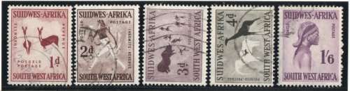 SOUTH WEST AFRICA 1960 DEFIN SET OF 5 WMK COAT OF ARMS VFU. SG 166-170. CAT £22. (2018)