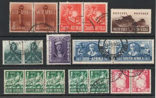 SOUTH AFRICA 1941-42 LARGE WARS SET OF 8 UNITS PLUS 1 SHADE VFU. SACC 87-94, 87a CAT R1214 (2019-20)
