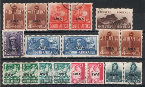 SOUTH WEST AFRICA 1941-42 WAR SET OF 8 UNITS PLUS 2 SHADES VFU. SACC 141-148, 141a, 146a. CAT R1157.