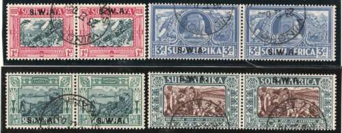 SOUTH WEST AFRICA 1938 VOORTREKKER CENT MEMORIAL FUND SET OF 4 PAIRS VFU. SACC 132-35. CAT R1570.