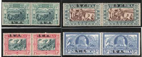 SOUTH WEST AFRICA 1938 VOORTREKKER CENT MEMORIAL FUND SET OF 4 PAIRS MINT. SACC 132-35. CAT R2550.