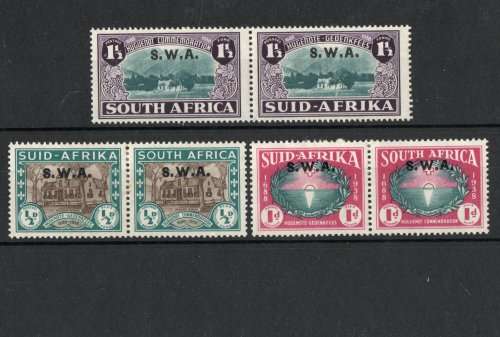 SOUTH WEST AFRICA 1939 `HUGUENOTS` SET OF 3 PAIRS MM. SACC 138-140. CAT R1550. (SACC 2023-25)