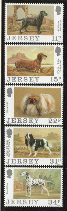 JERSEY 1988 DOG CLUB CENTENARY SET OF 5 UMM. SG 438-442. CAT £3,70