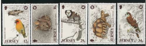 JERSEY 1988 WILDLIFE PRESERVATION (5TH SERIES) SET OF 5 UMM. SG 447-451. CAT £4,20.