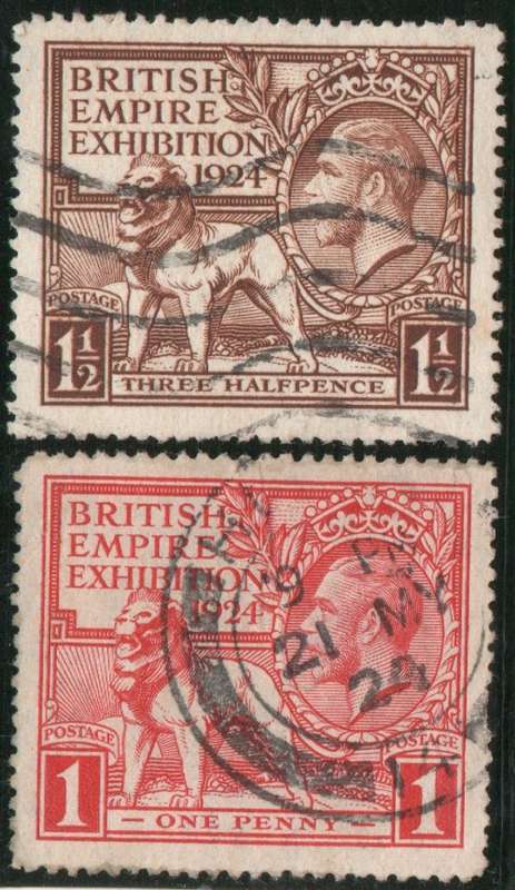 GREAT BRITAIN 1924 `BRITISH EMPIRE EXHIBITION` SET OF 2 FINE USED. SG 430-31. CAT 26 POUNDS.