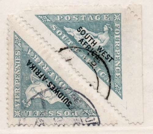 SOUTH WEST AFRICA 1926-27 4d PRIVATE ROULETTED ENG AND AFR VFU. SACC 73-74. CAT R240.
