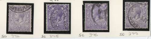 GREAT BRITAIN 1912-24 KGV DEFIN 3d 4 SHADES VFU. SG 374-377. CAT 12 POUNDS.