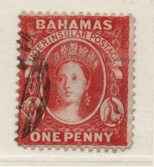 BAHAMAS 1863-77 QV DEFIN 1d SCARLET-VERMILLION PERF 14 WMK CROWN CC VFU. SG 33. CAT £15. (2018)