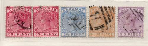 BAHAMAS 1884-90 QV DEFIN PART SET OF 4 VERY FINE USED. SG 48, 49, 52, 53, 54. CAT £51,75. (2018)