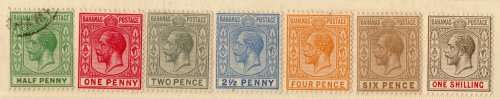 BAHAMAS 1912-19 DEFIN PART SET OF 7 MM EXCEPT ½d VFU. SG 81-87. CAT 31,50 POUNDS. (2018)