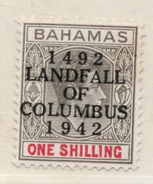 BAHAMAS 1942 `450th ANNIV OF COLUMBUS LANDING` 1/- ORD PAPER VFU. SG 171. CAT £5 (2018)