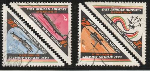 KENYA UGANDA TANGANYIKA 1975 30TH ANNIV EAST AFRICAN AIRWAYS SET OF 4 VFU. SG 387-90. CAT £8.