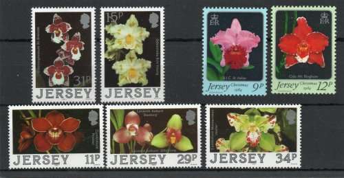 JERSEY ORCHIDS 2 UMM SETS. 1984 SG 350-351, 1988 SG 433-437. CAT £4,60.