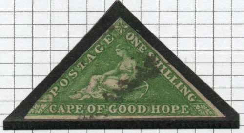 CAPE OF GOOD HOPE 1858 1/- BRIGHT YELLOW-GREEN FINE USED. SACC 8. SG 8.