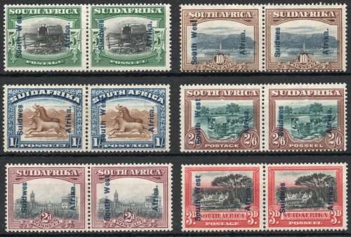 SOUTH WEST AFRICA 1926-27 DEFINITIVE SET OF 6 PAIRS MM. SACC 75-80. CAT R8710. (2023-25)