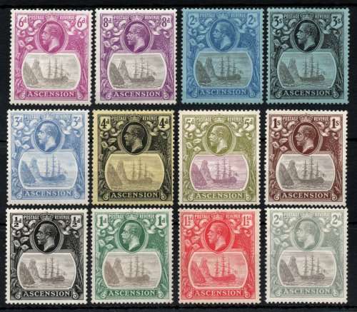 Ascension 1924-33 KGV definitive set of 12 very fine mm and umm. SG 10-20. CAT £350. (2018)