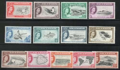 Ascension 1956 QEII definitive set of 13 very fine lightly mounted mint. SG 57-69. CAT £140. (2018)
