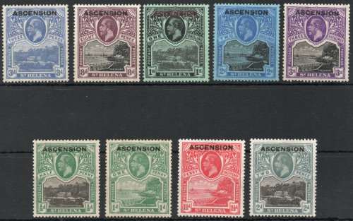 Ascension 1922 KGV stamps of St Helena optd "ASCENSION" set of 9 very fine mint. SG 1-9. Cat £325