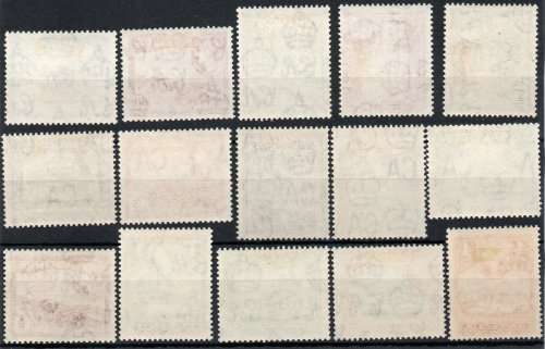 Antigua 1953-62 QEII definitive set of 15 fine mounted mint. SG 120a-134. Cat £85. (2018)