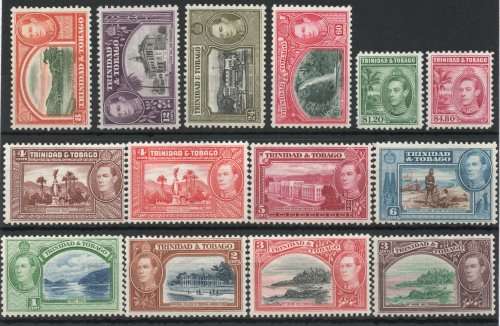 Trinidad & Tobago 1938-44 KGVI definitive set of 14 lmm/mm. SG 246-256. Cat £110 (2018)