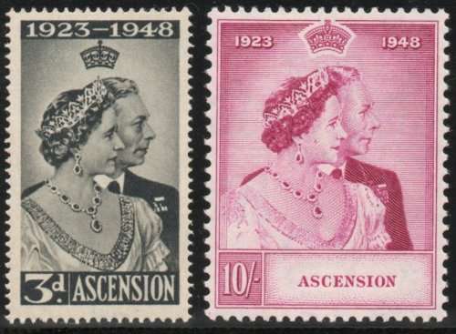 Ascension 1948 Royal Silver Wedding set of 2 lightly mounted mint. SG 50-51. CAT £50. (2018)