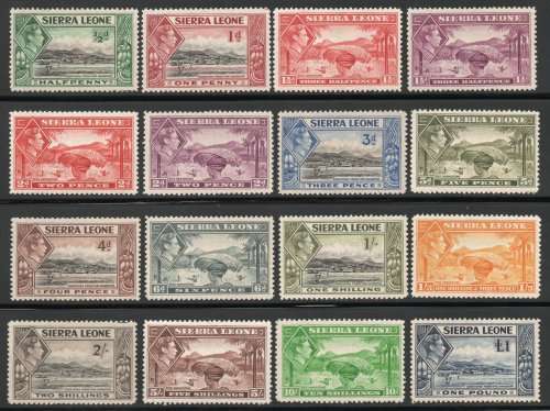 Sierra Leone 1938-44 KGVI definitive set of 16 mounted & unmounted mint. SG 188-200. CAT £140 (2018)