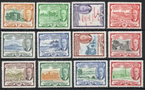 St Christopher, Nevis & Anguilla 1952 KGVI definitive set of 12 mounted mint. SG 94-105. Cat £32.