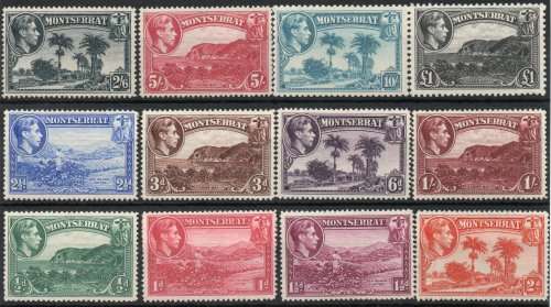 Montserrat 1938-48 KGVI definitive set of 12 very fine umm/lmm. SG 101a-112. Cat £110. (2018)