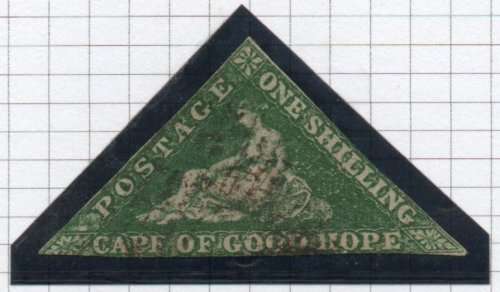 Cape of Good Hope 1855-63 1/- deep dark green fine used with bottom margin cut & 2 tight. SG/SACC 8b