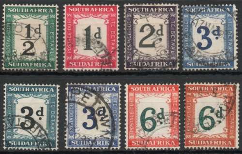 South Africa 1932-42 Postage Due set of 5 plus shades. SACC 22, 24-28a. Cat R344. (2019/20)