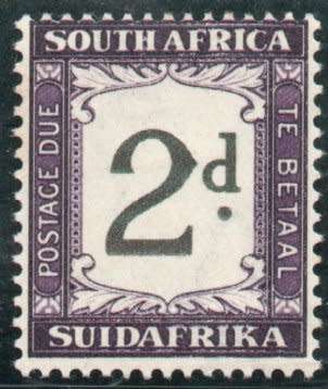 South Africa 1932-42 Postage Due 2d black & deep purple lmm. Inverted wmk. SG D26w. Cat £50. (2018)