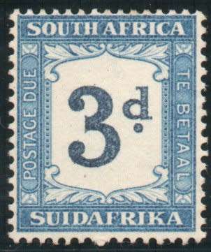 South Africa 1932-42 Postage Due 3d indigo & milky blue umm Inverted wmk. SG D28a.
