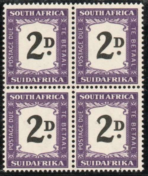 South Africa 1948-49 postage due 2d block of 4 superb unmounted mint. SG D36. Cat £92. (2018)