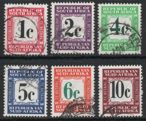 SOUTH AFRICA 1969-71 POSTAGE DUE SET OF 6 VFU HARRISON PAPER. SACC 56H-61H. CAT R1038 (SACC 2019/20)
