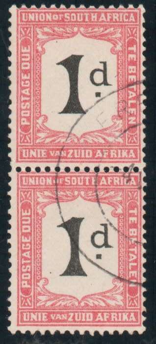 SOUTH AFRICA 1922-26 POSTAGE DUE 1d VFU WITH BROKEN `O` IN OF VAR. (UHB D12 V3). SACC 12 var.