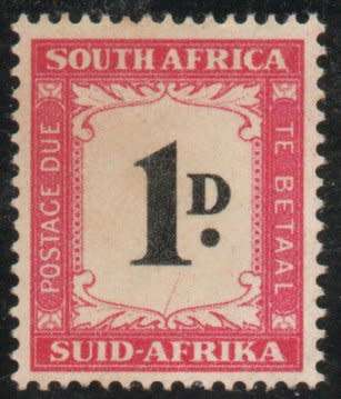 SOUTH AFRICA 1950-58 POSTAGE DUE 1d MM WITH FAINT LINE AT BOTTOM VARIETY. (UHB D38 V5) SACC 38 var.