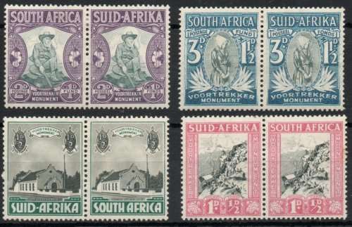 South Africa 1933-36 Voortrekker Memorial Fund set of 4 pairs lmm. SACC 51-54. Cat R430. (2023-25)