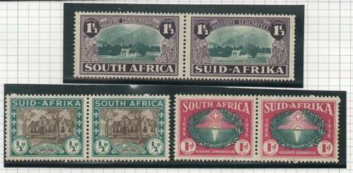 South Africa 1939 250th Anniv of Huguenot landing in SA set of 3 pairs umm. SG 82-84. Cat £50 (2018)