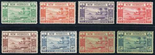 New Hebrides 1938 Gold Currency part set of 8 lmm. SG 52-57 + 60-61. CAT £59,60 (2018)