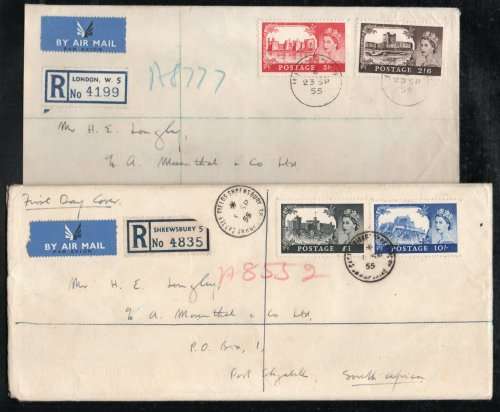Great Britain 1955 QEII high value def on 2 plain fdc's 1/9/55 & 23/9/55. SG 536-539. Cat £1500