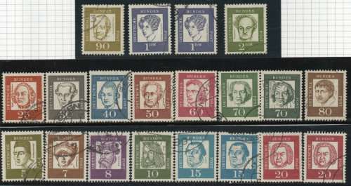 Germany 1961 famous Germans set of 16 plus 4 shades vfu. SG 1261-1276. CAT £6.50 (2013)