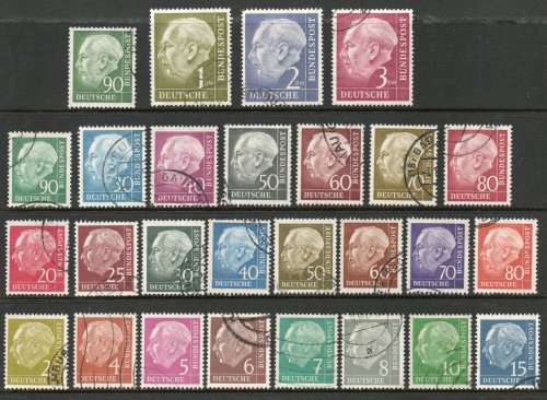 Germany 1954 President Heuss defin set of 27 very fine used. SG 1103-1122. CAT £41.85 (2013)
