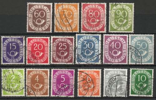 Germany 1951 Post Horn defin set of 16 very fine used. SG 1045-1060. CAT £58,95 (2013)