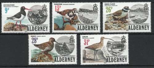 ALDERNEY 1984 "BIRDS" SET OF 5 UMM. SG A13-17. CAT 9,70 POUNDS.