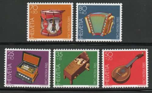 Switzerland 1985 Pro Patria Musical Instruments set of 5 umm. SG 1082-1086. Cat £7,35. (2013)