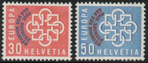Switzerland 1959 European / PTT conference Montreux set of 2 lmm. SG 608-609. Cat £40. (2013)
