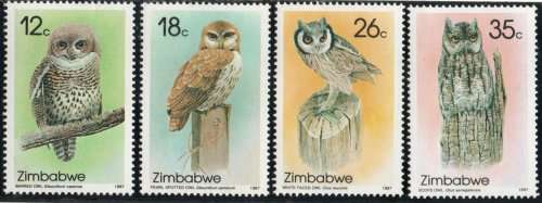 Zimbabwe 1987 Owls 1st series set of 4 mounted mint. Cat £10,50. (2014)
