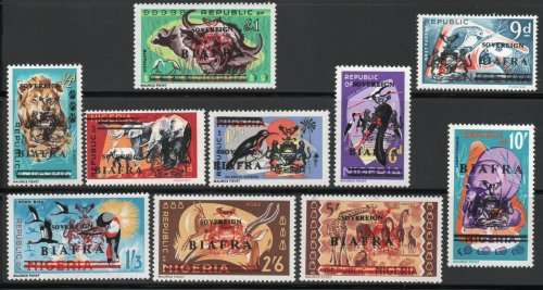 Biafra 1968 defin part set of 10 lightly mounted mint. SG 4-6, 9-10, 12-16. Cat £92. (2013)