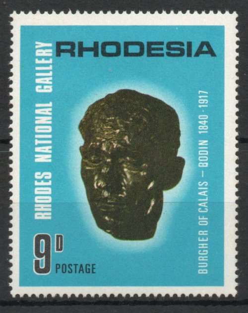 Rhodesia 1967 10th Anniv of Rhodes National Gallery 9d "Bodin" variety umm. SACC 172a. Cat R150.